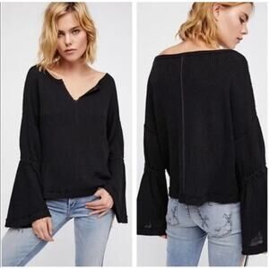 Free People Dahlia Thermal Knit Oversized Flowing Wide Sleeve Blouse